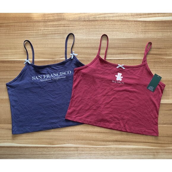 Wild Fable Junior Teens Set Of 2 Spaghetti Strap Summer Camisole Crop Tops XL - Picture 2 of 11